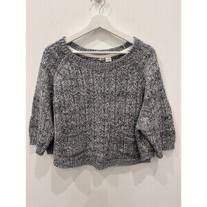 Moth Anthropologie MP Pocket Pullover Sweater Gray White Marled 3/4 Sleeves Crop